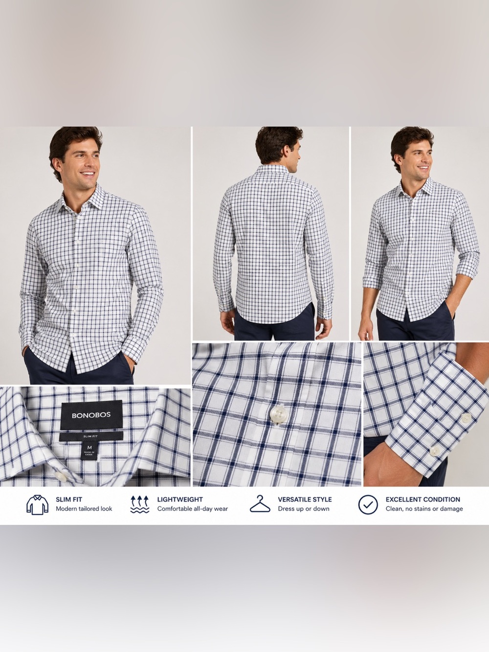 Bonobos White and Navy Check Button-Down Shirt